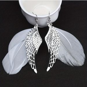 Hollow Angel's Wing Design With White Feather Dangle‎ Earrings 2/$15 3/$20